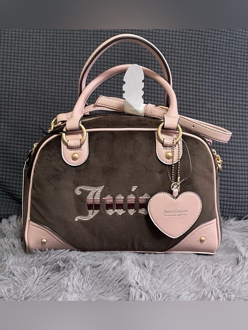 NWT Juicy Couture Retro Vibes Satchel Bag Chocolate Dusty Blush